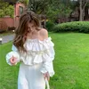 Chemisiers pour femmes chemises chemisier femmes chemise à volants épaules dénudées à manches longues pour 2022 printemps haut blanc Blusas Mujerfemmes