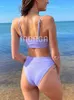 Ingaga conjunto de biquíni com nervuras maiô feminino cintura alta banho sólido biquinis sexy alta corte beachwear maiô feminino 220518