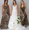 Vintage Realtree Camo Bridesmeisje Jurken 2022 Modest Halter Stain Backless Outdoor Beach Country Camo meid of Honor Wedding Party Jurk