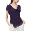 Camicette da donna Camicette 2022 Camicetta in chiffon estivo Donna Manica corta Viola con scollo a V Top Slim All-match Doppio strato Moda Casual Ladie