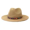 女性用のシンプルな夏用紙の麦わら帽子ワイドブリムサンプロテクションビーチハット旅行パナマジャズキャップ