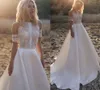 Ny Boho A Line Wedding Dress 2022 Halter Lace Satin Illusion Back Bridal Glows Robe Mariage Vestidos de Noi