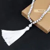 Hänge halsband mode vit tofs lång halsband 6mm 108 pärlstav natursten svart linje turkos handgjorda mala kvinnor män smycken