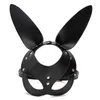 Cosplay Rabbit Mask sexy Face Shield PU Leather Long Ears Black BDSM Bondage Erotic Fetish Halloween Masquerade for Women Game