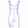 Sexig Bodycon Metallic Silver Y2K Tank Klänning För Kvinnor Kawaii Girls High Waist Vintage 2000s estetiska Y2K Mini Party Dresses G220414