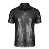 Camisetas masculinas 2022 Novo manga curta casual de moda lantejas dobradas 10 colorido Disco Nightclub Party Party Top Top Men's Clothing Y220606