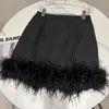 Women elastic waist solid color ostrich fur bottom patchwork sexy fashion short pencil desinger skirt SML