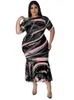 Robes de grande taille femmes O cou taille haute Robes été mode impression à volants Patchwork Streetwear longue robe de sirène 2022plus