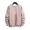 Oversized hoodie mannen trui stevige kleur lange mouwen casual dubbellaags o nek sweatshirt streetwear l220725