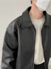 IEFB estilo coreano textura estable Slim hombres PU chaqueta de cuero de moda suelta Color sólido Casual Turndown Collar 220816