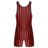 One-Piece Suits Men Gymnastics Striped Wrestling Singlet Bodysuit Weight Lifting Stretchy Leotard Workout Fitness Outfits Athletic JumpsuitO