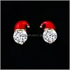 Stud Fashion Jewelry Christmas Earrings For Women Enamel Snowman Xmas Hat Rhinestone Drop Delivery Dhos7