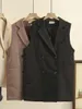 女性用プラスサイズアウターコートスーツベスト女性衣服のノースリーエステルテーラードカラーポケットソリッドロング
