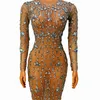 Sexy Transparent Shiny Rhinestones Mesh Party Dress Women Birthday Celebrate Prom Luxury Skinny Short Dress Singer Host See Through Stage Performance Costume