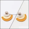 Dangle żyrandol kolczyki biżuteria półkole drewniane w stylu drewna miedziana inkrustowana perła wykwintna żywiczna moda osobowość par dh8eg