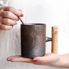 Japanesestyle Vintage Ceramic Coffee Mug Tumbler Rust Glaze Tea Milk Beer with Wood Handle Water Cup Home Office Drinkware 220809