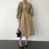 Kadın Trençkotları Sonbahar Kış 2022 Uzun Windbreaker Kadın Tam Kollu Yaka Dönüş Kore tarzı Vintage Ceket Belwomen's