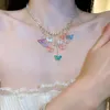 Sparkly Crystal Butterfly Clavicle Chain Necklace Multicolor Butterfly Pendant Necklaces for Gift Party Fashion Jewelry