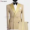 Herenpakken Blazers Nieuwste Champagne Wedding Suits For Men Slim Fit Double BRE 220823