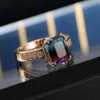 Mor Big Zircon AAA Kadınlar İçin Solitaire Halkası Romantik Stil 18K Altın Kaplama Sıcak Takı