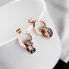 Coréens Simple Rome Designer Leigner Boucles d'oreilles Stud Ored Rose Gold en acier inoxydable Retron Vintage Bouilles d'oreille Oreille d'oreille avec brillance de zircon de cristal brillant Nice