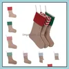 Christmas Decorations Festive Party Supplies Home Garden 12X18 Inch Canvas Stocking Gift Bags Xmas Large Size Plain Original Burlap Socks