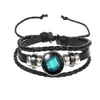 Neues 12 Sternbild Sternzeichen Schwarz geflochtenes Lederarmband Löwe Stier Zwilling Gewebte Glaskuppel Schmuck Herren Damen Armband GC1044