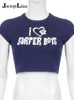 Jacqueline Summer Retro Y2K Letter T-shirts Women mode Kort ärm Tee Casual O Neck Crop Top Street Fairycore kläder 220510