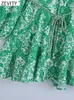 ZEVITY Женское модное мини-платье-рубашка с поясом с цветочным принтом пейсли, женское шикарное повседневное платье с большим распашным подолом и складками, зеленое платье DS9353 220514