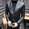 Autumn Winter Men Men Color Solid Faux Leath Sonos Jaqueta de Manga Longa Blazer Coat L220801