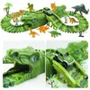 153pcs Dinosaur Electric Rail Rail Racing Toy Set Bend Race Flactible Flash Light Car Brinquedos Educacionais para Crianças Presente 220507