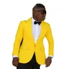 Fashion Men's Suit Plus Size Suit Yellow Notched Lapel One Button Tuxedo 2 Pieces (Jacket + Pants)