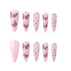 Yanlış tırnaklar 24pcs Tutkal pembe kelebek bulut rhinestones ile uzun stiletto üzerine basın akrilik sahte tırnak çıkarılabilirfalse