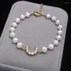 Beaded Strands Handmade Natural Freshwater Pearl Bracelet Moon For Girl Birthday Present Trum22