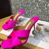 Новые тапочки с высоким каблуком Aquazzura Sandals Stiletto Mules Diamond Ball Metal Heel 105-мм шелк Silk On Open Toe Женщины-роскошные дизайнеры обувь