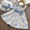 1-5T Kleinkind Baby Mädchen Sommer Prinzessin Kleid + Hut Sets Für Kinder Mädchen Urlaub Boho Ärmellose Rüschen blumen Kleid Mädchen Kleiden