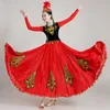 Costume da festival di abbigliamento da palcoscenico cinese Costume tradizionale da spettacolo di danza dello Xinjiang Abito blu rosso con motivo a pavone Abbigliamento etnico per donna