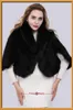 İthal Mink Fur Cape Real Fox yaka sarar Kollu Kahverengi Siyah