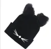 Chat fourrure oreilles chapeau chaud laine câble tricot bonnet hiver animaux casquettes pour femmes filles garçons en automne hiver noir