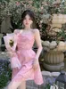 Summer Party Midi Elegant Dress Women Strap Sexig Design High Wasit Vintage Casual Sleeveless Chiffon Sweet 220615