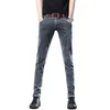 Heren Skinny Jeans Rechte Denim Broek voor Hoge Taille Slanke Fit Jean Pantalones Grijs Casual Kleding 220328