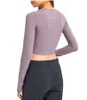 2024 Lu Lu Lemens Neue Produkte für Herbst und Winter Stretch Slim Yoga Outfits Tops hautfreundliches Nude-Feeling Netzrot einfarbiges Langarm-T-Shirt für Damen