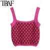 TRAF femmes doux mode carreaux tricot débardeurs Vintage col droit larges bretelles femme Camis Mujer 220325