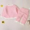 Conjuntos de roupas LZH 2022 Outono Roupas de Inverno Meninas Lace Knitting Terno Fêmea Menina Flor de Manga Longa Camisola Calças de duas partes 0-3 anos