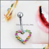Body Arts Tattoos Art Health Beauty Heart Dangle Belly Button Rings Stainless Steel Butterfly Navel Ring With Diamond Je Dh4Yo