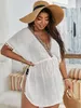 Women's Plus Size Swimwear Contrast Geo Tape Pompom Trim Drawstring Waist Cover Up Without Bikini U6rp#Women's