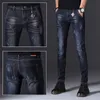 Mens High Quality Classic Business Jeans,Elastic&Washed Denim Pants,Straight Slim-fit Scratches Decors Fashion Casual Jeans; 220328