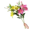 하나의 진짜 터치 백합 꽃 분기 6 헤드 가짜 인공 pu 녹색 릴리 줄기 웨딩 중심을위한 76cm 꽃 배열