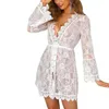 Lace Bikini Cover Up Knit Crochet Floral Sexy Bathing Swimwear See Through V Neck Tunic Dress Beachwear Women Robe Outfit 220524