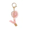 Nyckelringar Engelska bokstav Keyring Pink Stone Gold Lafe Harts Keychain med Puffer Ball Words Handväska Charms för WomanKeychains Forb22